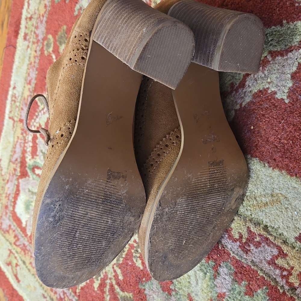 Steve Madden Omyra Laced Oxford Block Heel Suede Leather Booties Cognac. 9.5 - Picture 5 of 6